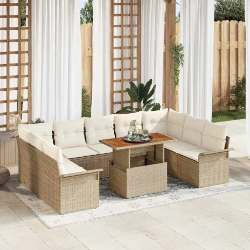 Conjunto de Sofá de Jardín   Beige Poliratán (10 pcs)