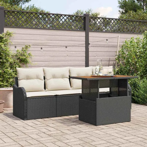 Conjunto de Sofás de Jardín   Negro Ratán Sintético (5 pcs)