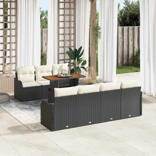 Conjunto de Sofá de Jardín   Negro Poliratán (8 pcs)
