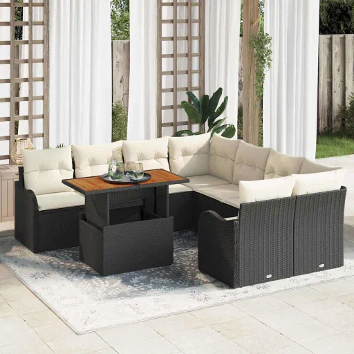 Conjunto de Sofá de Jardín   Negro Poliratán (9 pcs)