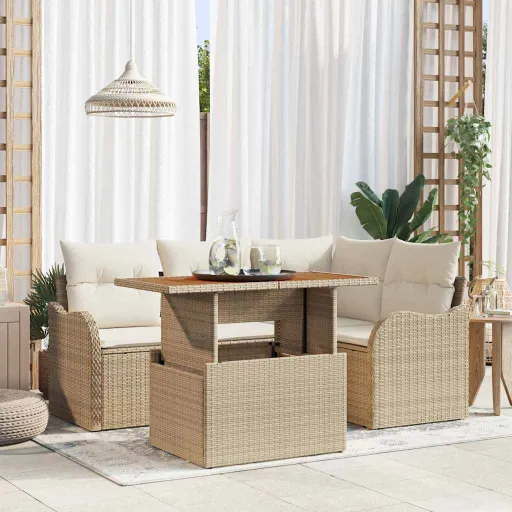 Conjunto de Sofá de Jardín   Beige Poliratán (5 pcs)