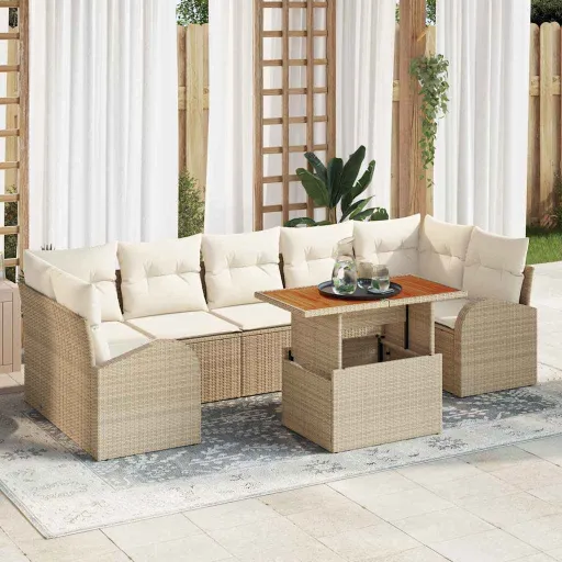 Conjunto de Sofá de Jardín   Beige Poliratán (8 pcs)
