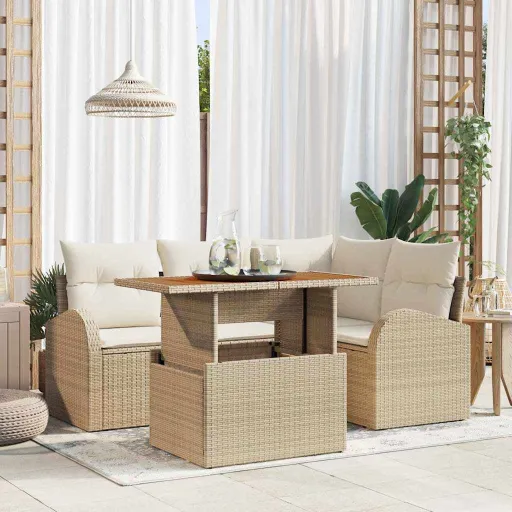 Conjunto de Sofá de Jardín   Beige Poliratán (5 pcs)