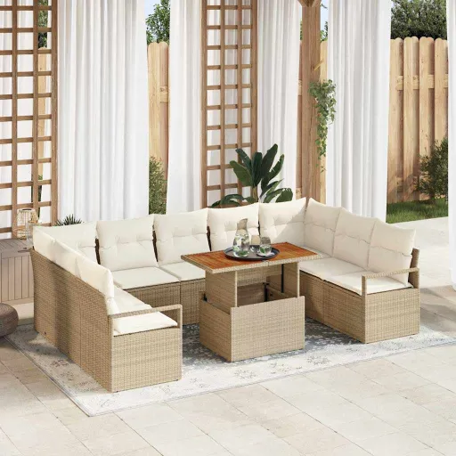 Conjunto de Sofá de Jardín   Beige Poliratán (10 pcs)