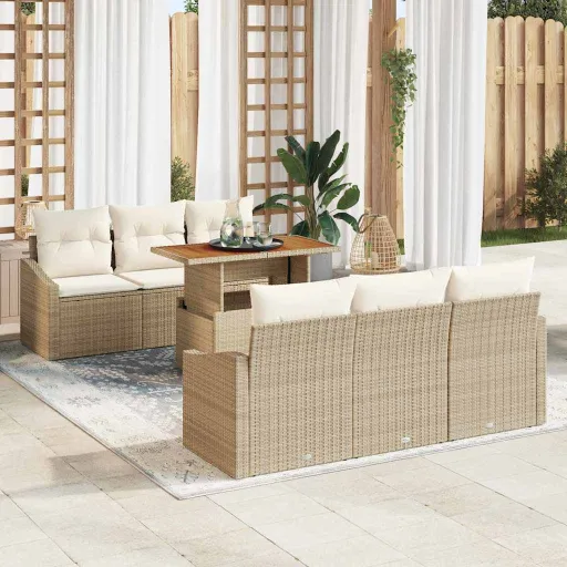 Conjunto de Sofá de Jardín   Beige Poliratán (7 pcs)