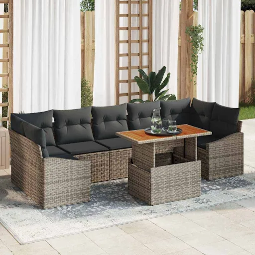 Conjunto de Sofá de Jardín Con Cojín   Gris (8 pcs)