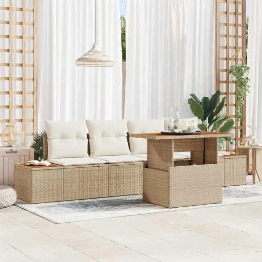 Conjunto de Sofá de Jardín   Beige Poliratán (5 pcs)
