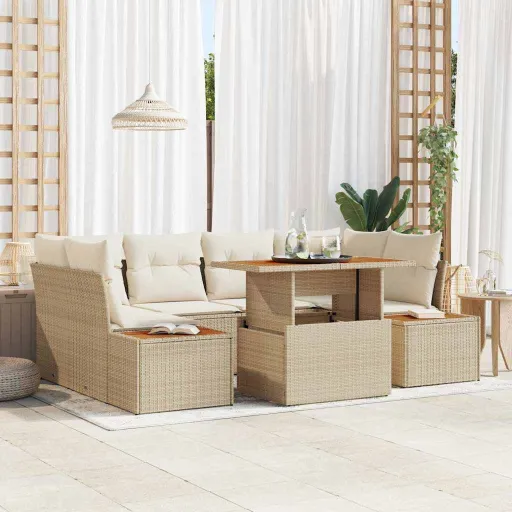Conjunto de Sofá de Jardín   Beige Poliratán (7 pcs)
