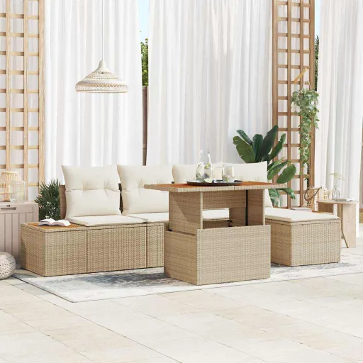 Conjunto de Sofá de Jardín   Beige Poliratán (6 pcs)