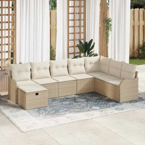 Conjunto de Sofá de Jardín Con Cojín   Beige Poliratán (8 pcs)