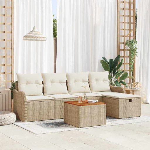 Conjunto de Sofás de Jardín Con Cojín   Beige Poliratán (6 pcs)
