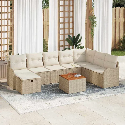Conjunto de Sofás de Jardín Con Cojín   Beige Poliratán (9 pcs)