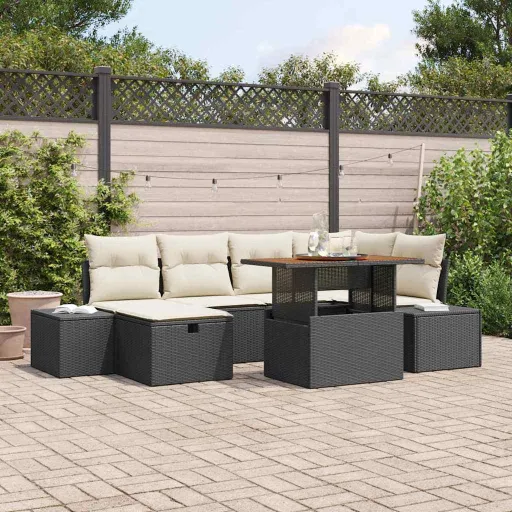 Conjunto de Sofá de Jardín   Negro Ratán Sintético (7 pcs)