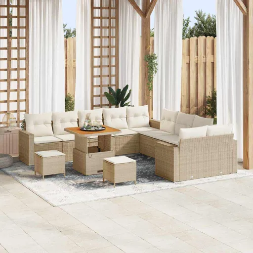 Conjunto de Sofás de Jardín   Beige Ratán Sintético (13 pcs)