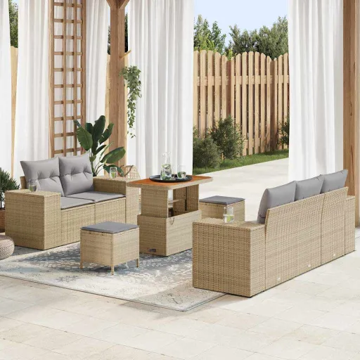 Conjunto de Sofás de Jardín   Beige Ratán Sintético (8 pcs)