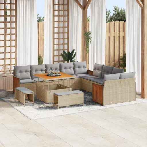 Conjunto de Sofás de Jardín Con Cojín   Beige y Gris Claro (13 pcs)