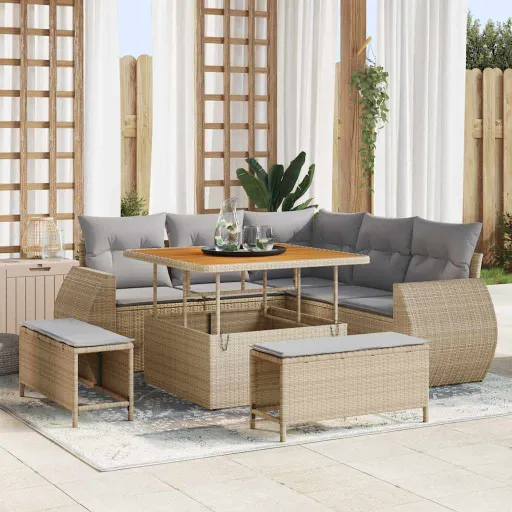 Conjunto de Sofá de Jardín Con Cojín   Beige y Gris Claro (8 pcs)