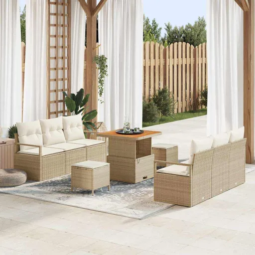 Conjunto de Sofá de Jardín   Beige Poliratán (9 pcs)