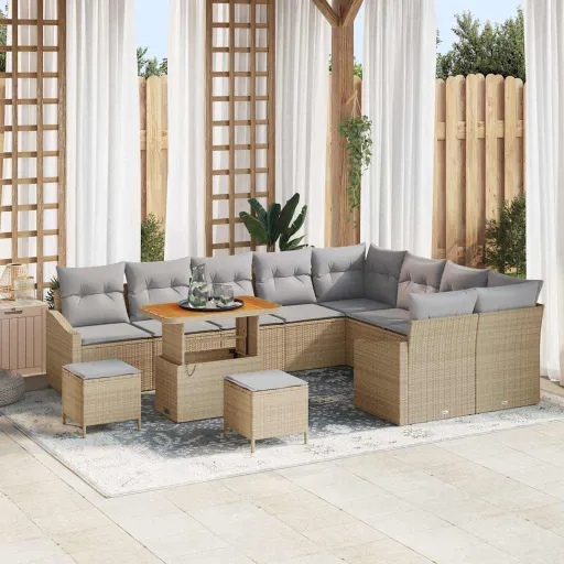 Conjunto de Sofás de Jardín Con Cojín   Beige Poliratán (12 pcs)