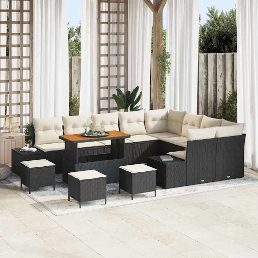 Conjunto de Sofás de Jardín Con Cojín   Negro Poliratán (13 pcs)