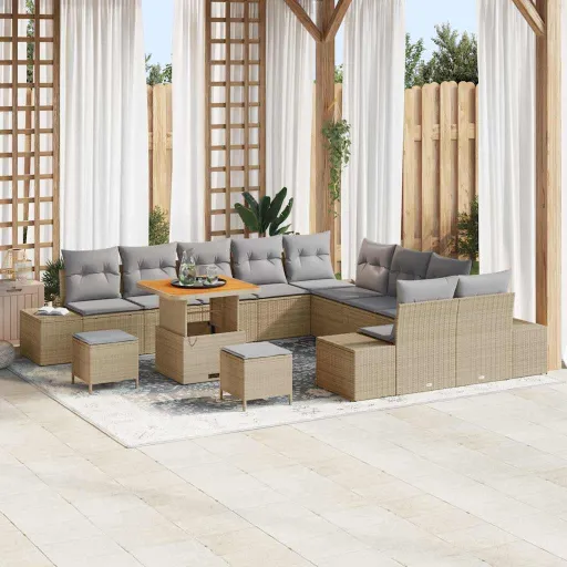 Conjunto de Sofás de Jardín Con Cojín   Beige Poliratán (13 pcs)