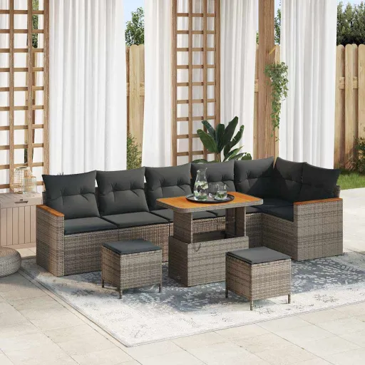 Conjunto de Sofá de Jardín Con Cojín Manual Gris Poliratán