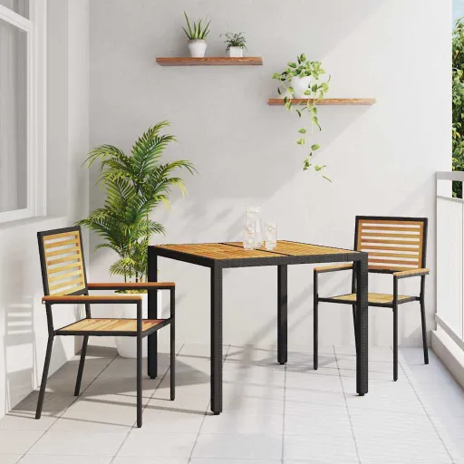 Conjunto de Comedor de Jardín   Negro y Marrón (3 pcs)