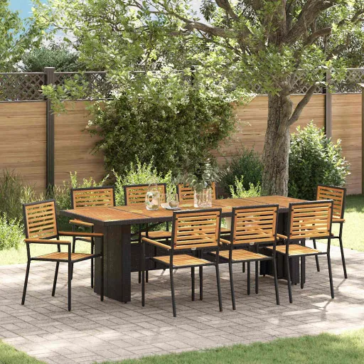 Conjunto de Comedor de Jardín   Negro y Marrón (9 pcs)