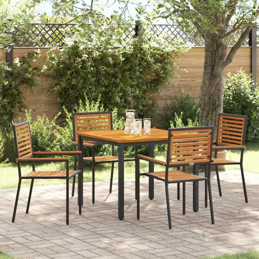Conjunto de Comedor de Jardín   Negro 90 x 90 x 75 cm (5 pcs)