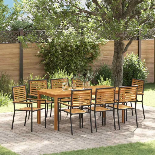 Conjunto de Comedor de Jardín   Negro (9 pcs)
