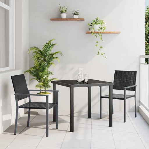 Conjunto de Comedor de Jardín   Negro Ratán Sintético (3 pcs)