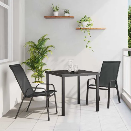 Conjunto de Comedor de Jardín   Negro Textileno y Acero (3 pcs)