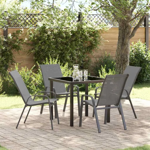 Conjunto de Comedor de Jardín   Gris Textileno y Acero (5 pcs)