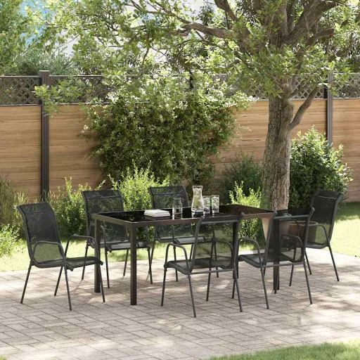 Conjunto de Comedor de Jardín   Negro Textileno y Acero (7 pcs)
