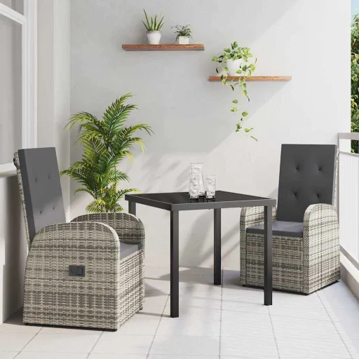 Conjunto de Comedor de Jardín   Gris Ratán Sintético (3 pcs)