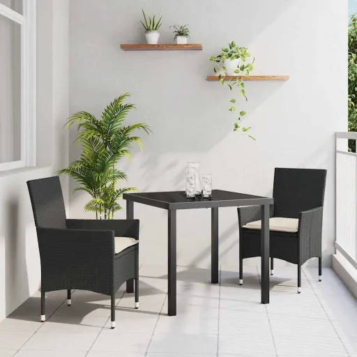 Conjunto de Comedor de Jardín   Negro Ratán Sintético (3 pcs)