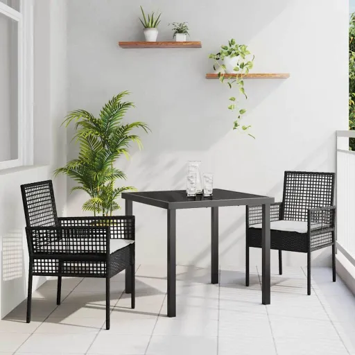 Conjunto de Comedor de Jardín   Negro Ratán Sintético (3 pcs)