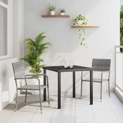 Conjunto de Comedor de Jardín   Gris Ratán Sintético (3 pcs)