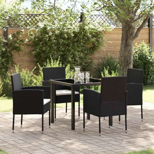 Conjunto de Comedor de Jardín   Negro Ratán Sintético (5 pcs)