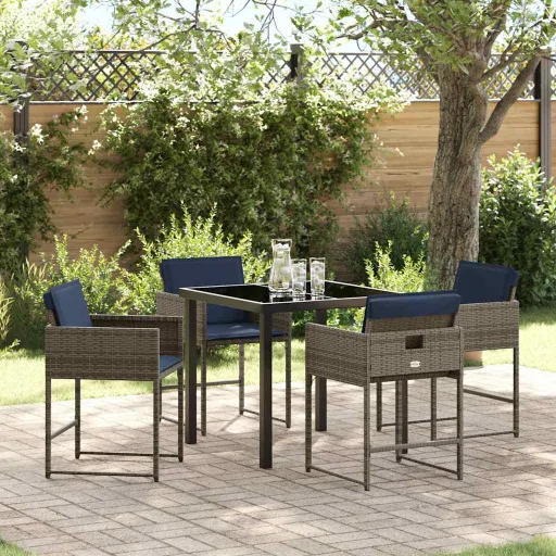 Conjunto de Comedor de Jardín   Gris Ratán Sintético (5 pcs)