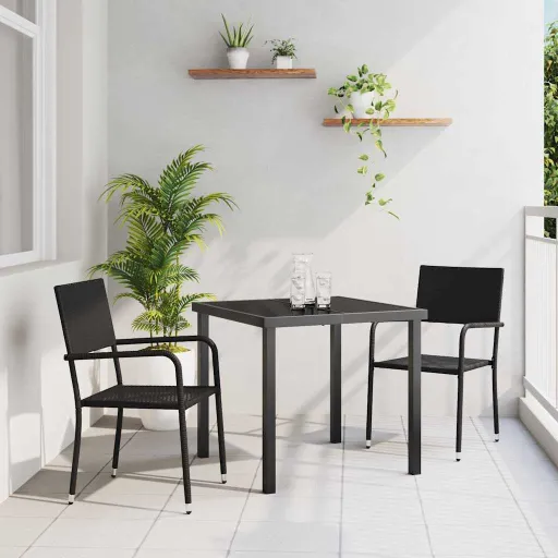 Conjunto de Comedor de Jardín   Negro Ratán Sintético (3 pcs)