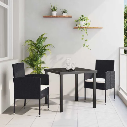 Conjunto de Comedor de Jardín   Negro Ratán Sintético (3 pcs)