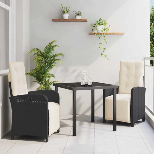 Conjunto de Comedor de Jardín   Negro Ratán Sintético (3 pcs)