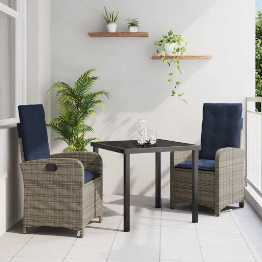 Conjunto de Comedor de Jardín   Gris Ratán Sintético (3 pcs)