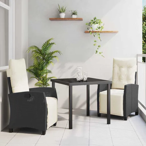 Conjunto de Comedor de Jardín   Negro Ratán Sintético (3 pcs)