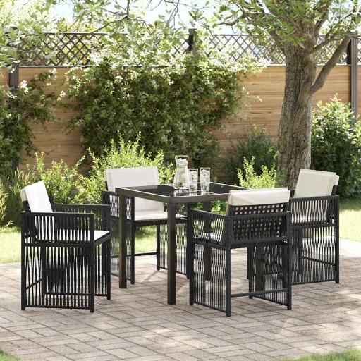 Conjunto de Comedor de Jardín   Negro Ratán Sintético (5 pcs)