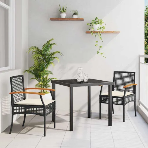 Conjunto de Comedor de Jardín   Negro Ratán Sintético (3 pcs)