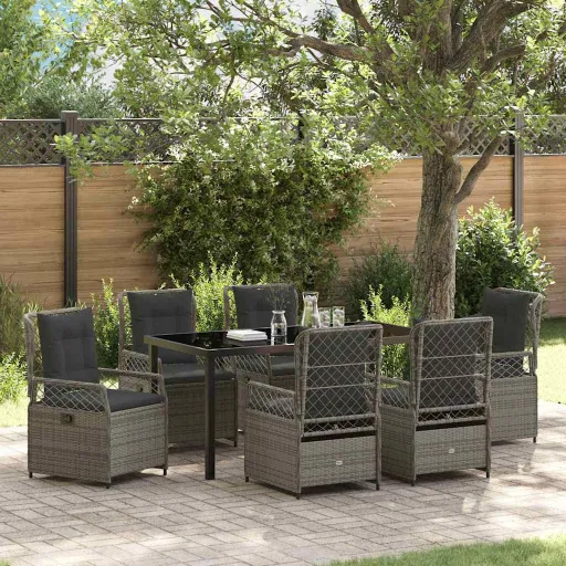 Conjunto de Comedor de Jardín   Gris Ratán Sintético (7 pcs)
