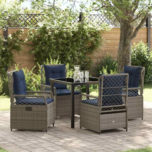 Conjunto de Comedor de Jardín   Gris Ratán Sintético (5 pcs)