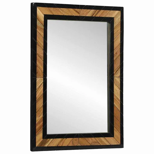 Espejo Negro y Marrón 70 x 2 x 70 cm Madera Sólida de Acacia